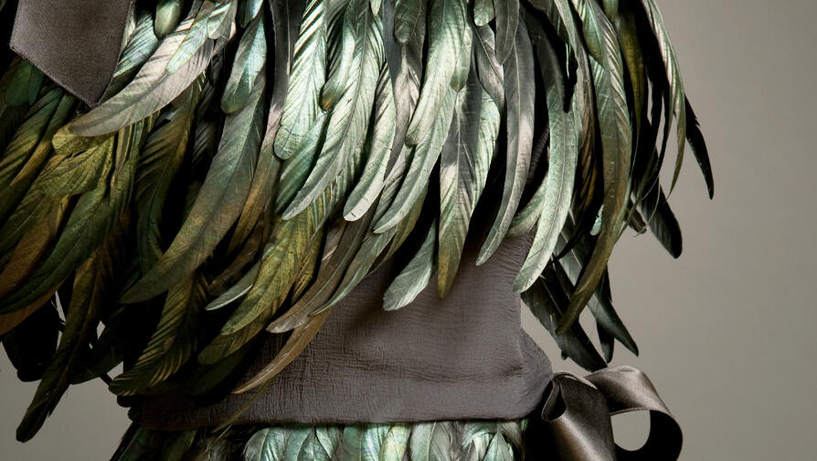 green feather dress